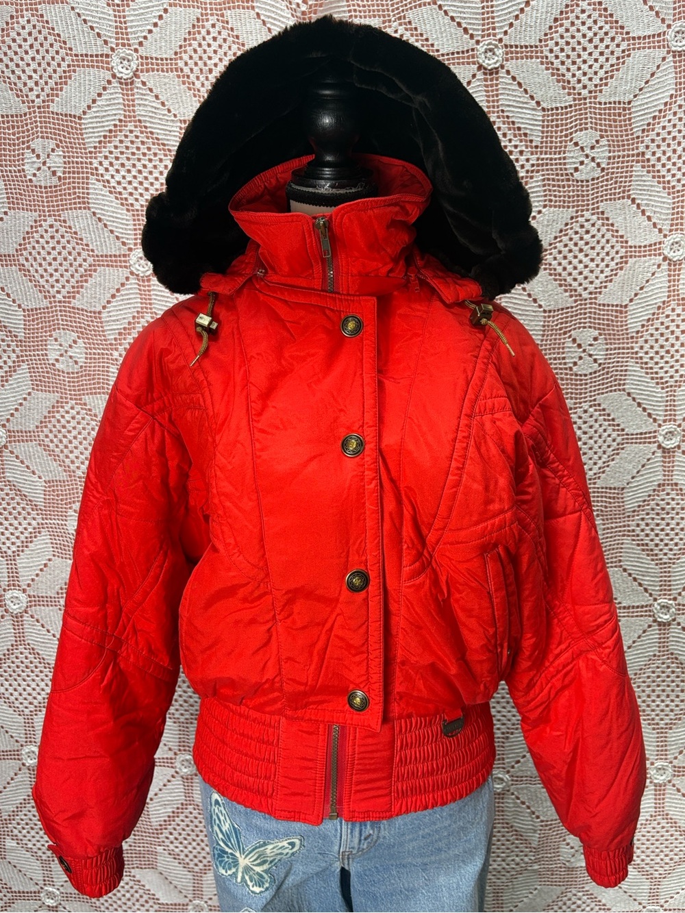 Y2K Sunice Red Faux Fur Hood Puffer Jacket Sz 10